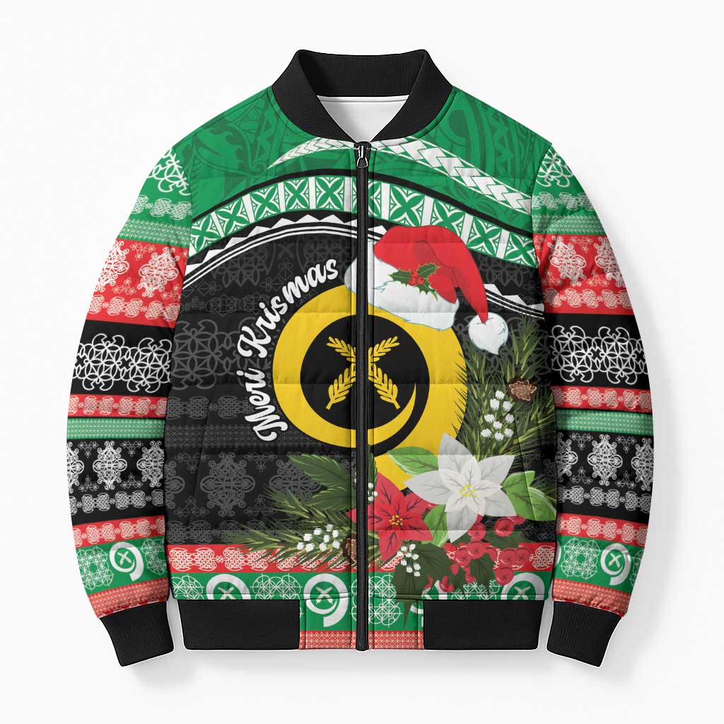 Vanuatu Pig's Tusk Meri Krismas! Bomber Puffer Jacket Vanuatuan Sand Drawing Pattern - Polynesian Pride