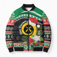 Vanuatu Pig's Tusk Meri Krismas! Bomber Puffer Jacket Vanuatuan Sand Drawing Pattern - Polynesian Pride