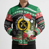 Vanuatu Pig's Tusk Meri Krismas! Bomber Puffer Jacket Vanuatuan Sand Drawing Pattern - Polynesian Pride
