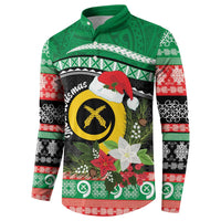 Vanuatu Pig's Tusk Meri Krismas! Button Sweatshirt Vanuatuan Sand Drawing Pattern - Polynesian Pride