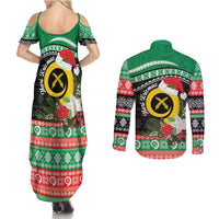 Vanuatu Pig's Tusk Meri Krismas! Couples Matching Summer Maxi Dress and Long Sleeve Button Shirt Vanuatuan Sand Drawing Pattern - Polynesian Pride