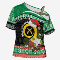 Vanuatu Pig's Tusk Meri Krismas! Cross Shoulder Shirt Vanuatuan Sand Drawing Pattern - Polynesian Pride