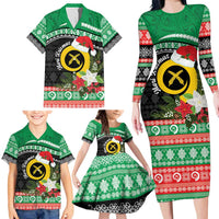 Vanuatu Pig's Tusk Meri Krismas! Family Matching Long Sleeve Bodycon Dress and Hawaiian Shirt Vanuatuan Sand Drawing Pattern - Polynesian Pride