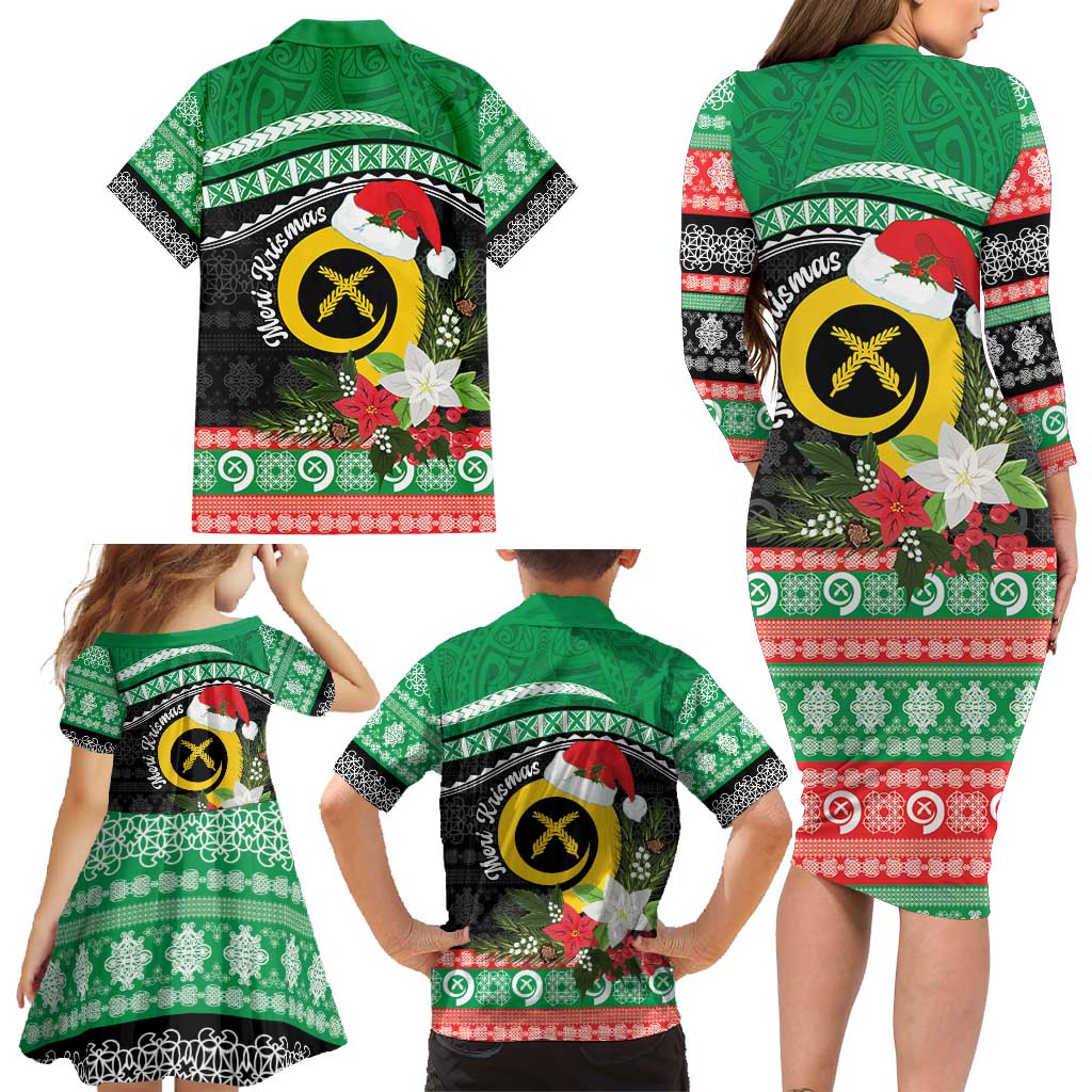 Vanuatu Pig's Tusk Meri Krismas! Family Matching Long Sleeve Bodycon Dress and Hawaiian Shirt Vanuatuan Sand Drawing Pattern - Polynesian Pride