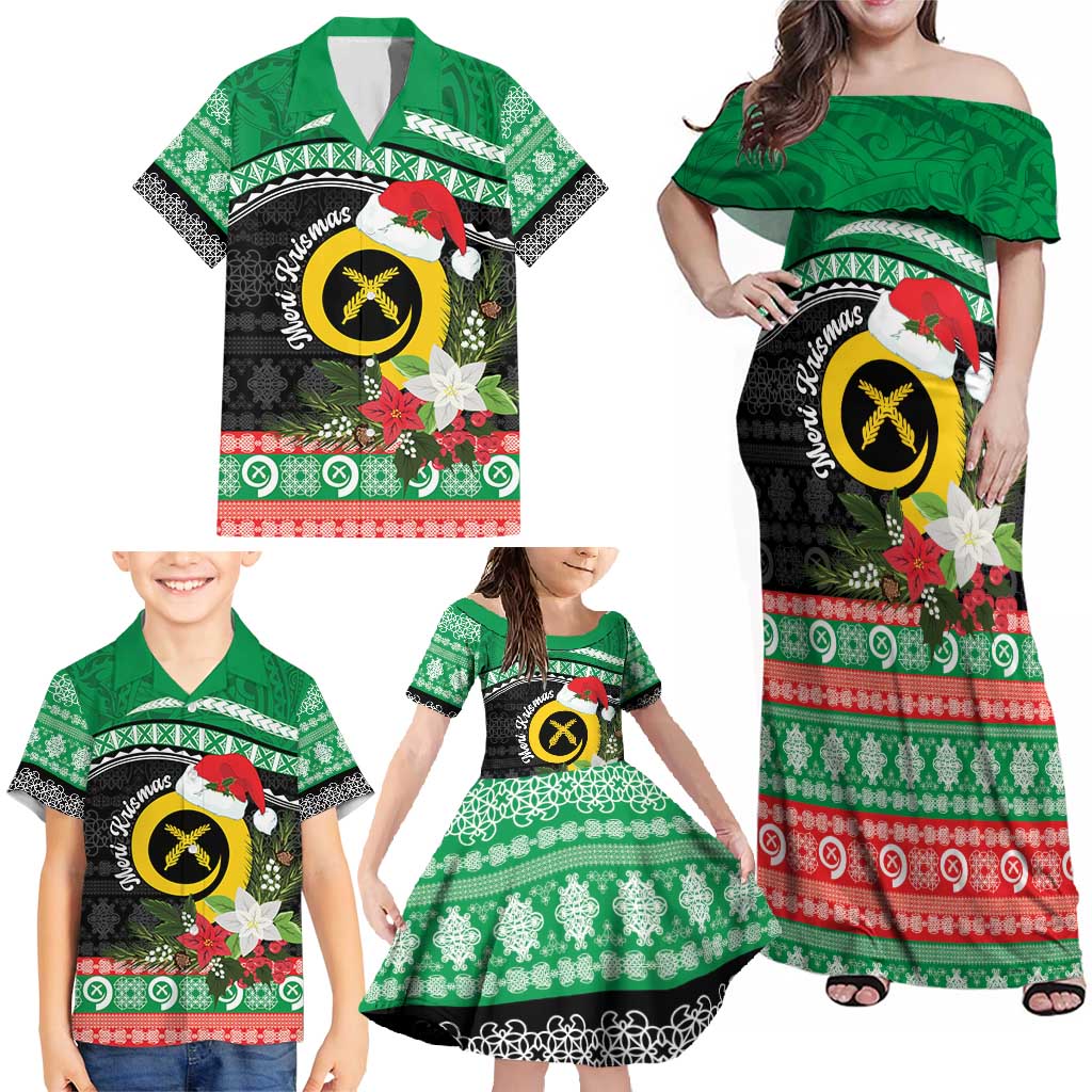 Vanuatu Pig's Tusk Meri Krismas! Family Matching Off Shoulder Maxi Dress and Hawaiian Shirt Vanuatuan Sand Drawing Pattern - Polynesian Pride