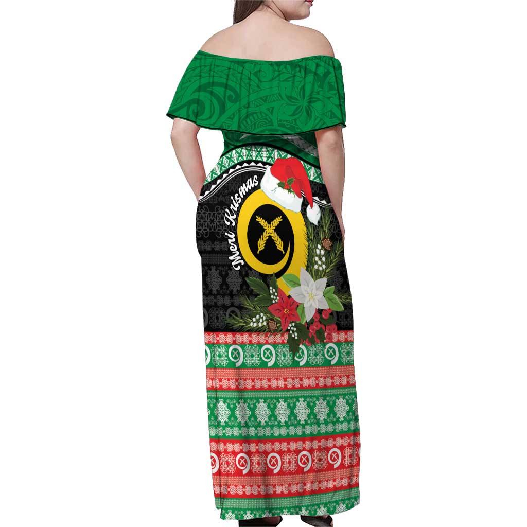 Vanuatu Pig's Tusk Meri Krismas! Family Matching Off Shoulder Maxi Dress and Hawaiian Shirt Vanuatuan Sand Drawing Pattern - Polynesian Pride