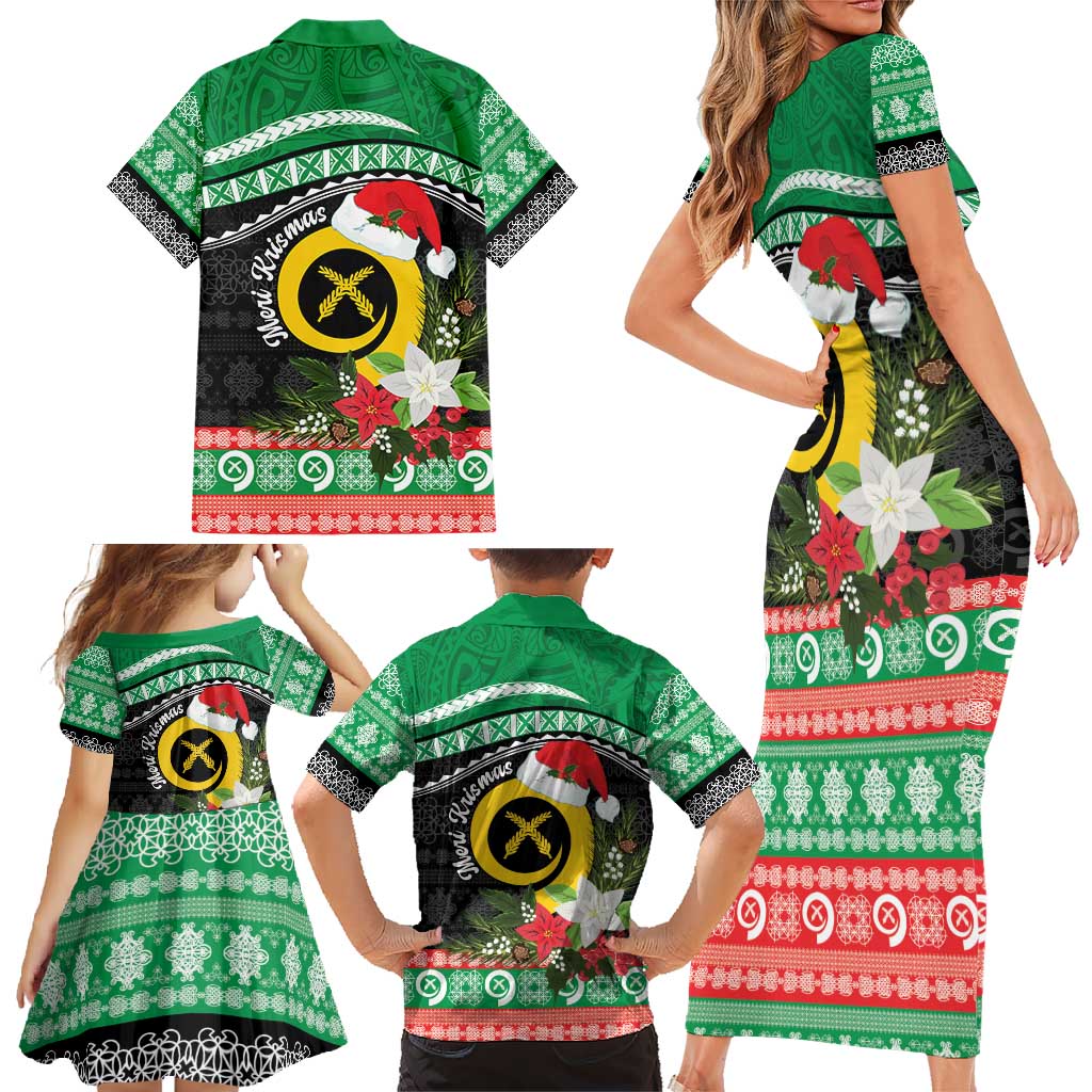 Vanuatu Pig's Tusk Meri Krismas! Family Matching Short Sleeve Bodycon Dress and Hawaiian Shirt Vanuatuan Sand Drawing Pattern - Polynesian Pride