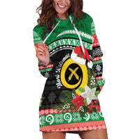 Vanuatu Pig's Tusk Meri Krismas! Hoodie Dress Vanuatuan Sand Drawing Pattern - Polynesian Pride