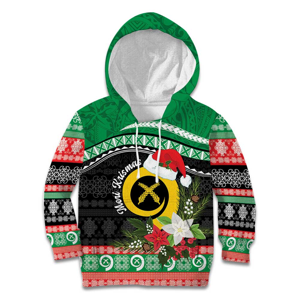 Vanuatu Pig's Tusk Meri Krismas! Kid Hoodie Vanuatuan Sand Drawing Pattern - Polynesian Pride