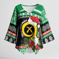 Vanuatu Pig's Tusk Meri Krismas! Kimono Sleeve Blouse Vanuatuan Sand Drawing Pattern - Polynesian Pride