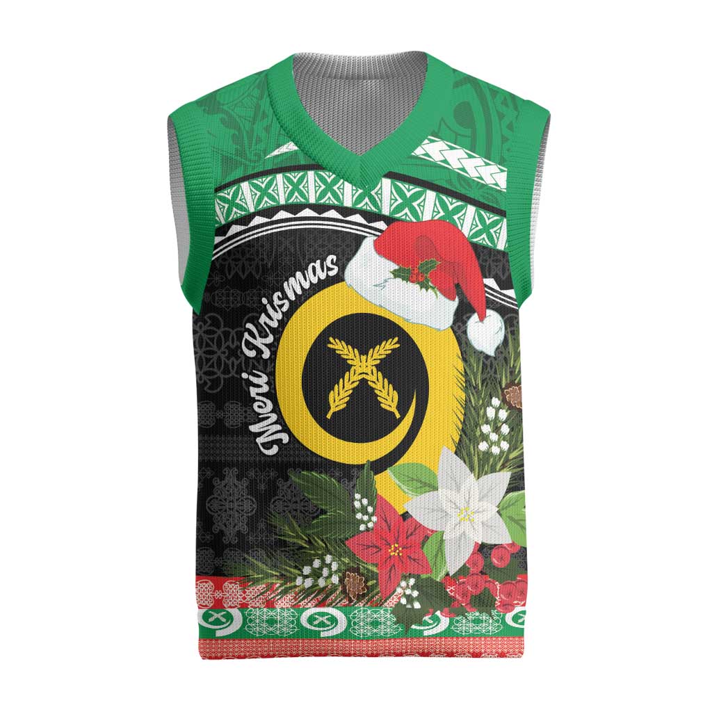 Vanuatu Pig's Tusk Meri Krismas! Christmas Knitted V-Neck Vest Vanuatuan Sand Drawing Pattern LT9 Green - Polynesian Pride