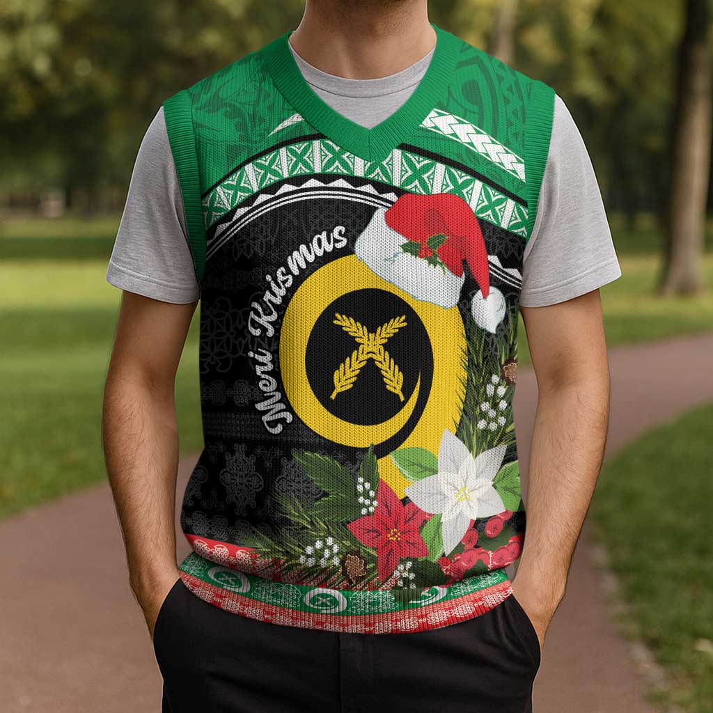 Vanuatu Pig's Tusk Meri Krismas! Christmas Knitted V-Neck Vest Vanuatuan Sand Drawing Pattern LT9 - Polynesian Pride