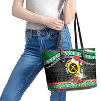 Vanuatu Pig's Tusk Meri Krismas! Leather Tote Bag Vanuatuan Sand Drawing Pattern - Polynesian Pride