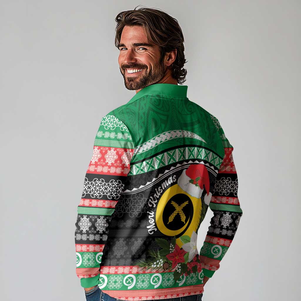 Vanuatu Pig's Tusk Meri Krismas! Long Sleeve Polo Shirt Vanuatuan Sand Drawing Pattern - Polynesian Pride