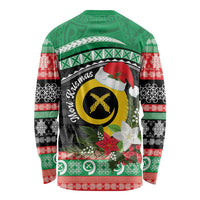 Vanuatu Pig's Tusk Meri Krismas! Long Sleeve Shirt Vanuatuan Sand Drawing Pattern LT9 - Polynesian Pride