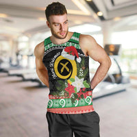 Vanuatu Pig's Tusk Meri Krismas! Men Tank Top Vanuatuan Sand Drawing Pattern LT9 Green - Polynesian Pride