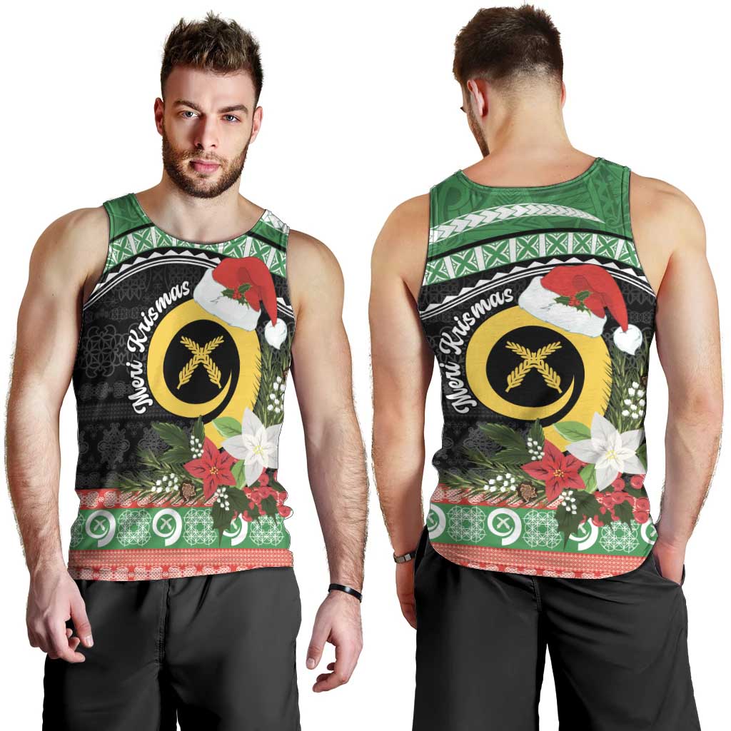 Vanuatu Pig's Tusk Meri Krismas! Men Tank Top Vanuatuan Sand Drawing Pattern LT9 - Polynesian Pride