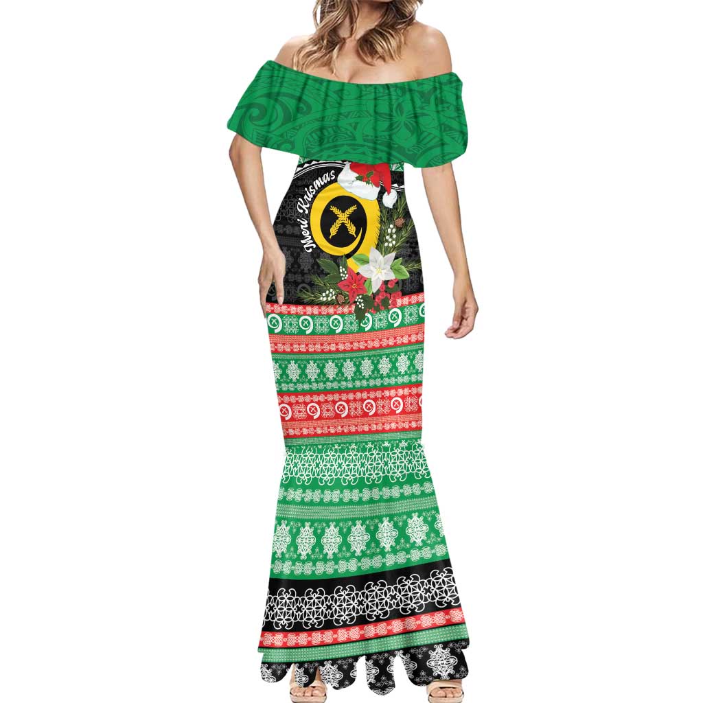 Vanuatu Pig's Tusk Meri Krismas! Mermaid Dress Vanuatuan Sand Drawing Pattern - Polynesian Pride