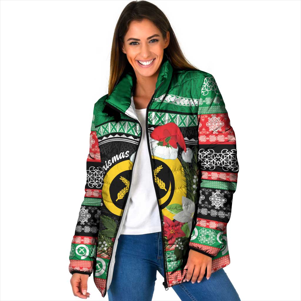 Vanuatu Pig's Tusk Meri Krismas! Padded Jacket Vanuatuan Sand Drawing Pattern - Polynesian Pride