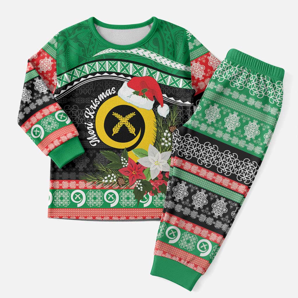 Vanuatu Pig's Tusk Meri Krismas! Christmas Pajama Set Vanuatuan Sand Drawing Pattern LT9 Men Green - Polynesian Pride