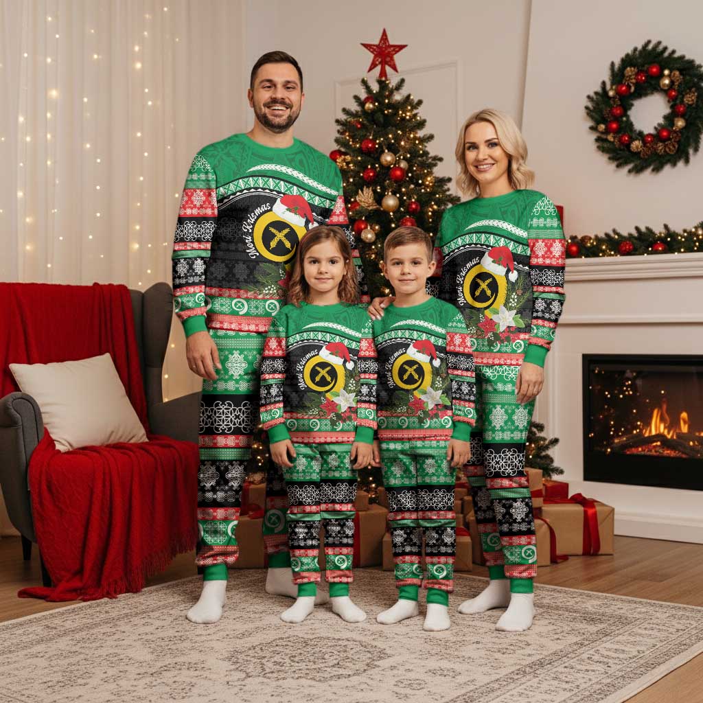 Vanuatu Pig's Tusk Meri Krismas! Christmas Pajama Set Vanuatuan Sand Drawing Pattern LT9 - Polynesian Pride