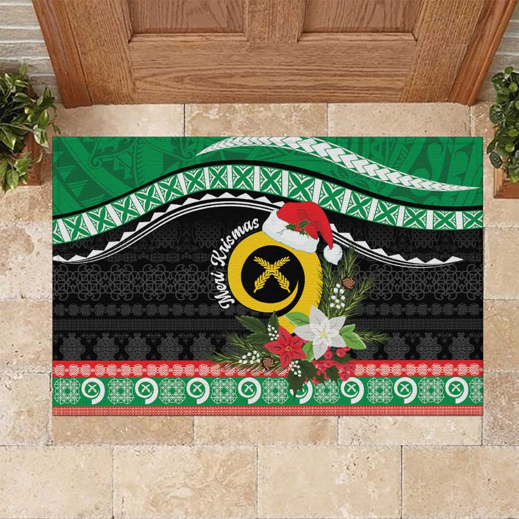 Vanuatu Pig's Tusk Meri Krismas! Rubber Doormat Vanuatuan Sand Drawing Pattern - Polynesian Pride
