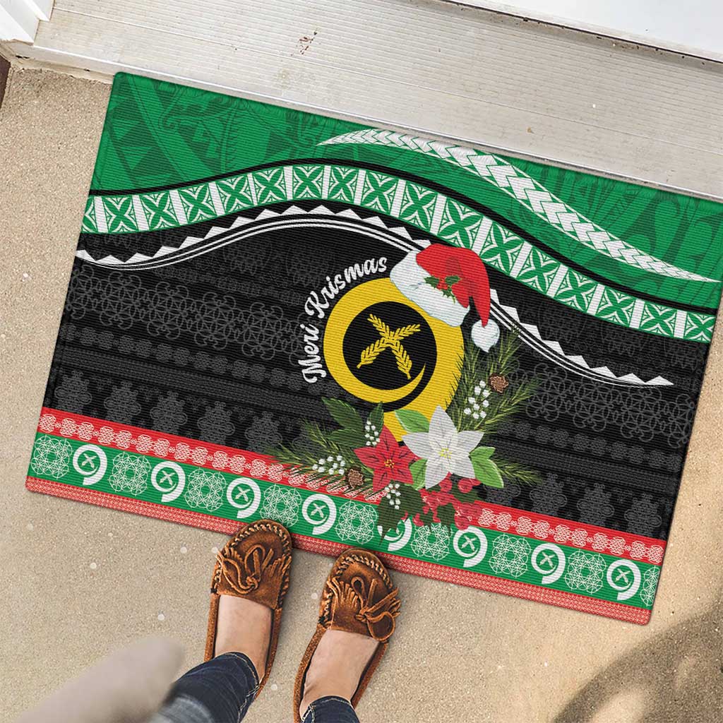 Vanuatu Pig's Tusk Meri Krismas! Rubber Doormat Vanuatuan Sand Drawing Pattern - Polynesian Pride