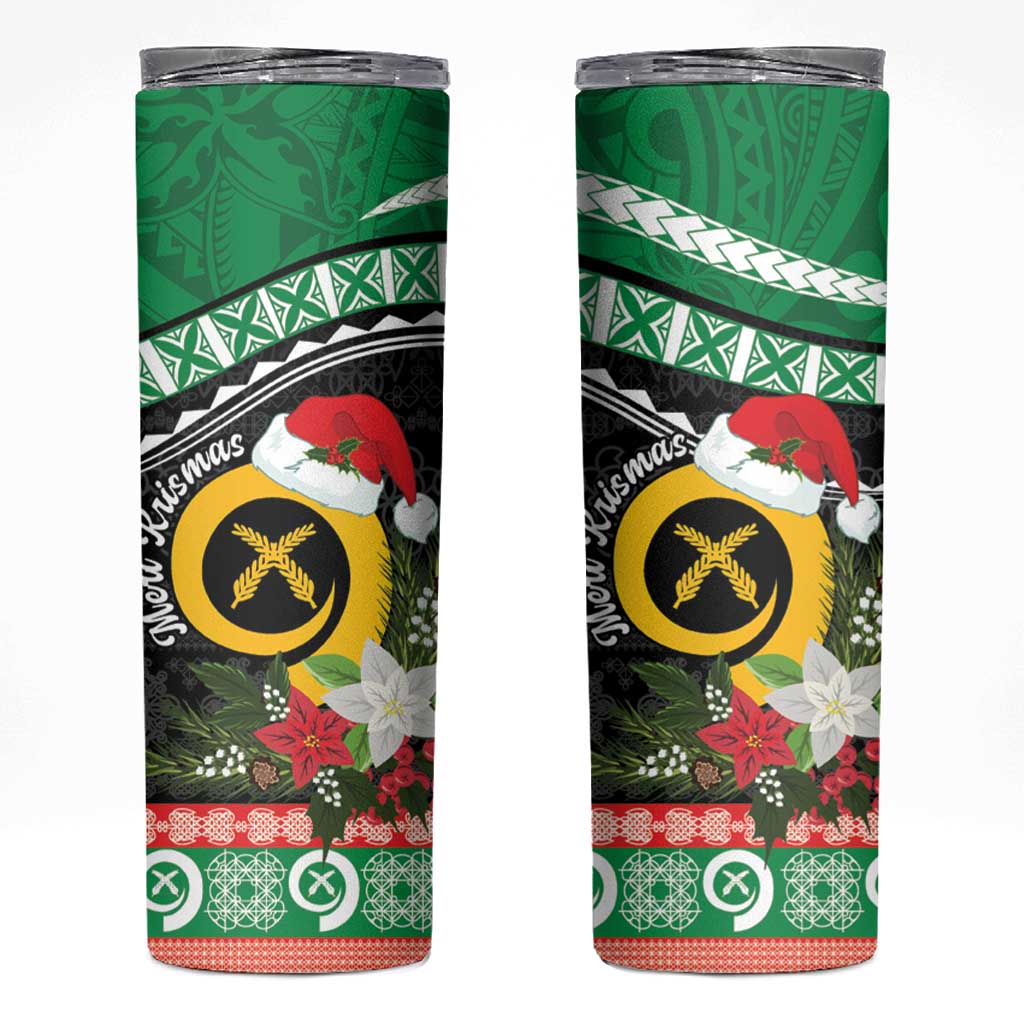 Vanuatu Pig's Tusk Meri Krismas! Skinny Tumbler Vanuatuan Sand Drawing Pattern - Polynesian Pride