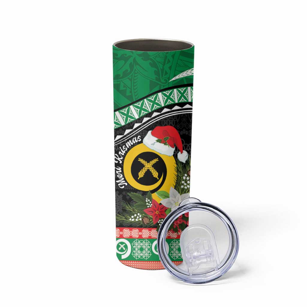 Vanuatu Pig's Tusk Meri Krismas! Skinny Tumbler Vanuatuan Sand Drawing Pattern - Polynesian Pride