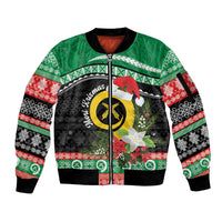 Vanuatu Pig's Tusk Meri Krismas! Sleeve Zip Bomber Jacket Vanuatuan Sand Drawing Pattern LT9 Unisex Green - Polynesian Pride