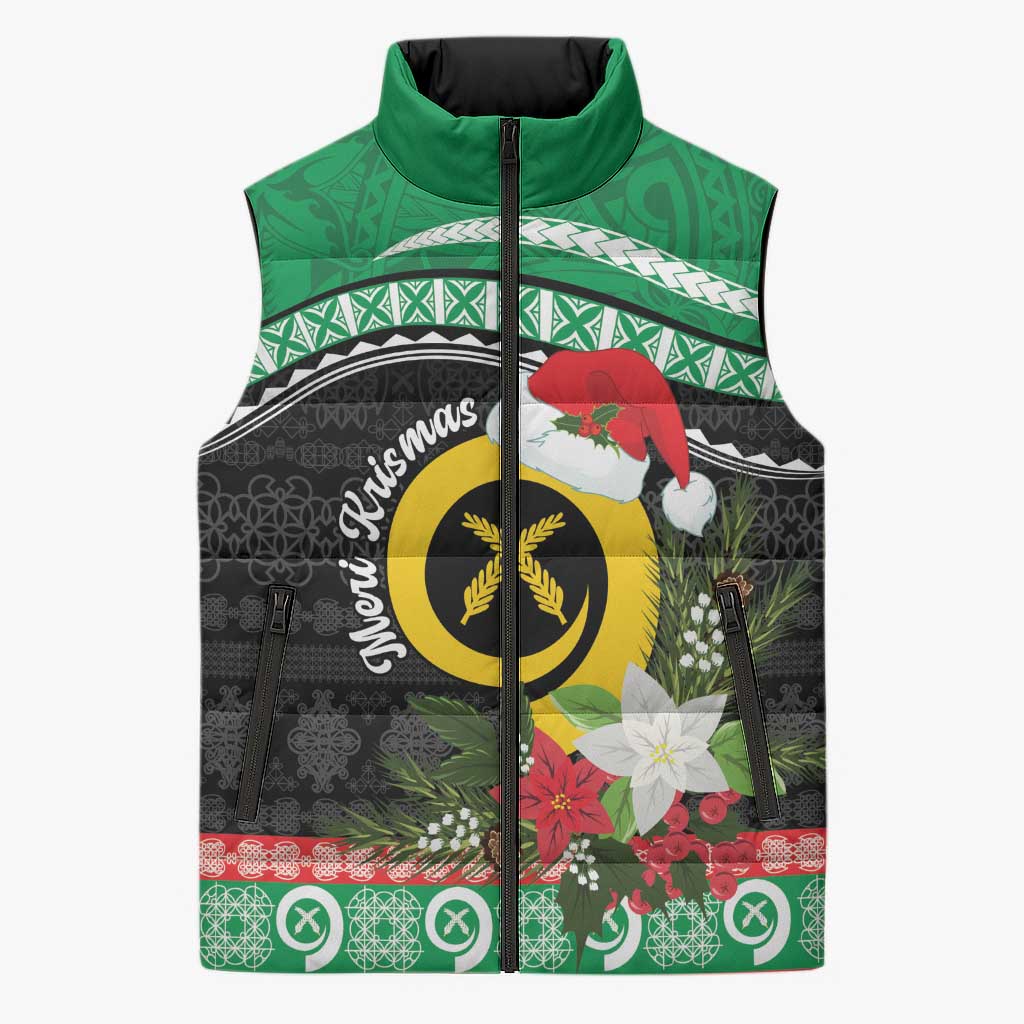 Vanuatu Pig's Tusk Meri Krismas! Sleeveless Puffer Jacket Vanuatuan Sand Drawing Pattern - Polynesian Pride