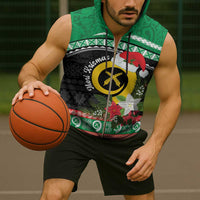 Vanuatu Pig's Tusk Meri Krismas! Sleeveless Zip Hoodie Vanuatuan Sand Drawing Pattern - Polynesian Pride