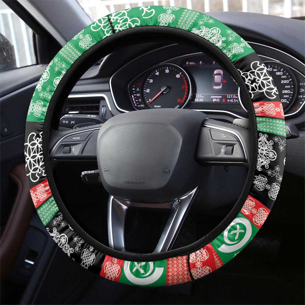 Vanuatu Pig's Tusk Meri Krismas! Steering Wheel Cover Vanuatuan Sand Drawing Pattern - Polynesian Pride