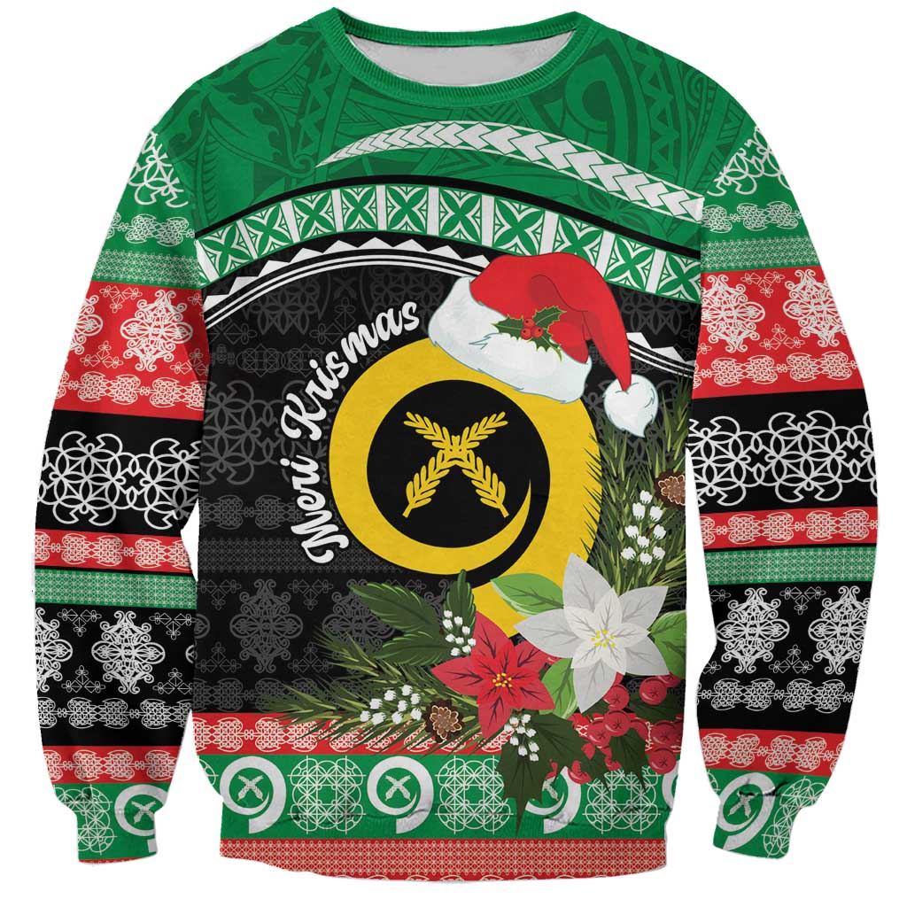 Vanuatu Pig's Tusk Meri Krismas! Sweatshirt Vanuatuan Sand Drawing Pattern LT9 Unisex Green - Polynesian Pride