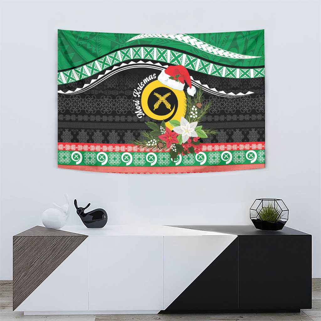 Vanuatu Pig's Tusk Meri Krismas! Tapestry Vanuatuan Sand Drawing Pattern - Polynesian Pride