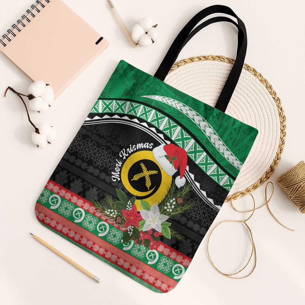 Vanuatu Pig's Tusk Meri Krismas! Tote Bag Vanuatuan Sand Drawing Pattern - Polynesian Pride