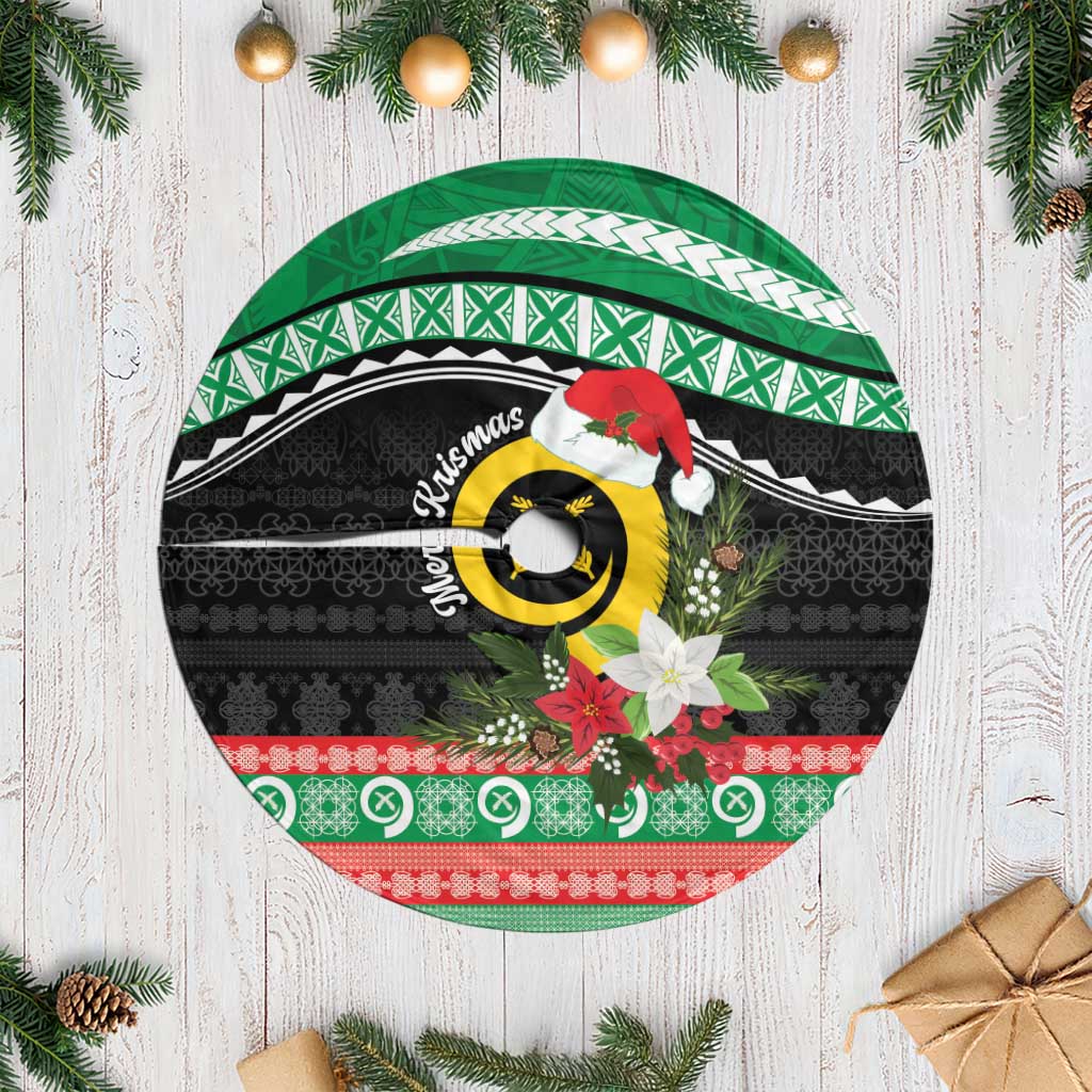 Vanuatu Pig's Tusk Meri Krismas! Tree Skirt Vanuatuan Sand Drawing Pattern LT9 Casual Green - Polynesian Pride