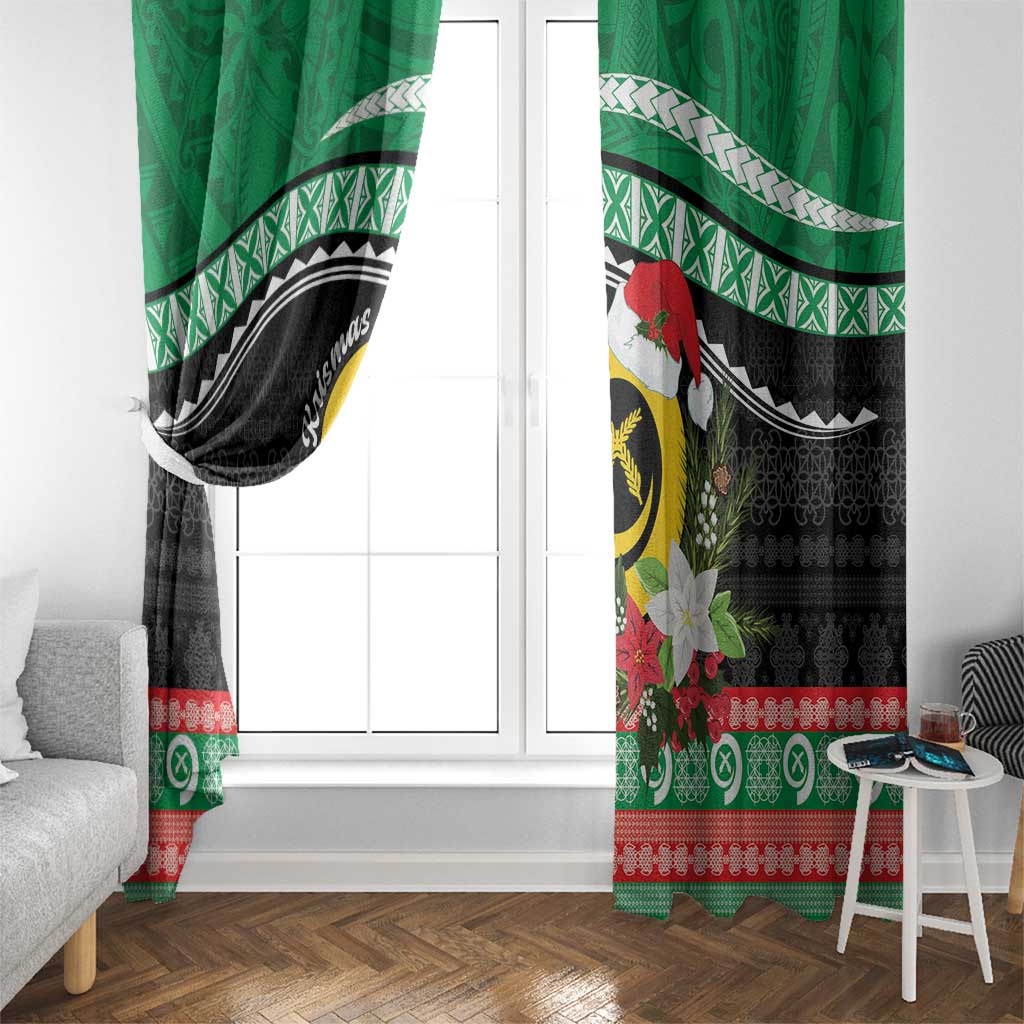 Vanuatu Pig's Tusk Meri Krismas! Window Curtain Vanuatuan Sand Drawing Pattern - Polynesian Pride
