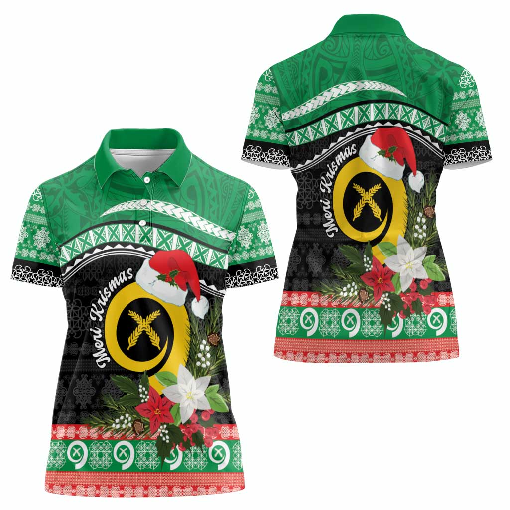 Vanuatu Pig's Tusk Meri Krismas! Women Polo Shirt Vanuatuan Sand Drawing Pattern - Polynesian Pride