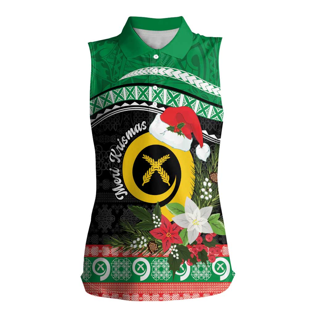 Vanuatu Pig's Tusk Meri Krismas! Women Sleeveless Polo Shirt Vanuatuan Sand Drawing Pattern - Polynesian Pride