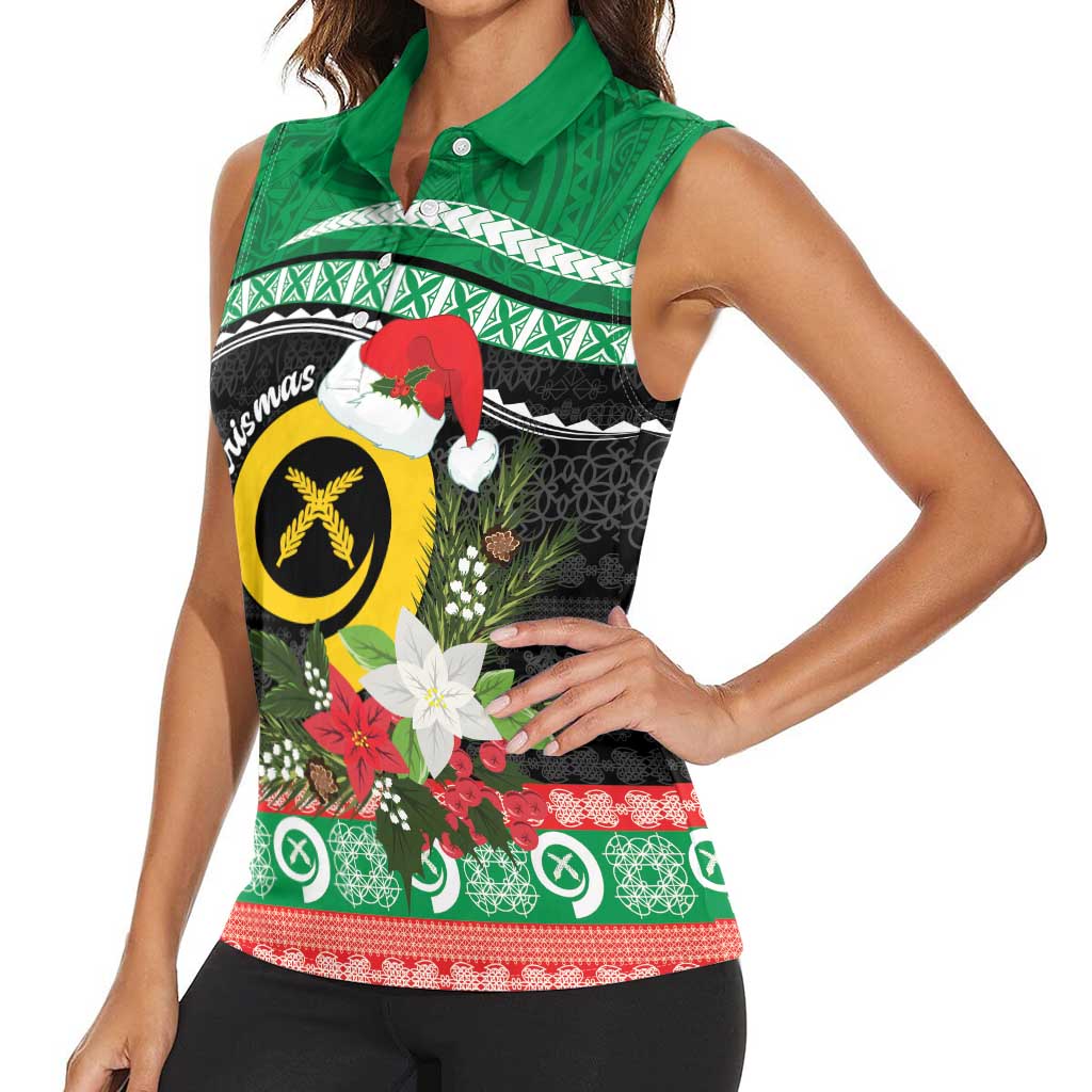Vanuatu Pig's Tusk Meri Krismas! Women Sleeveless Polo Shirt Vanuatuan Sand Drawing Pattern - Polynesian Pride