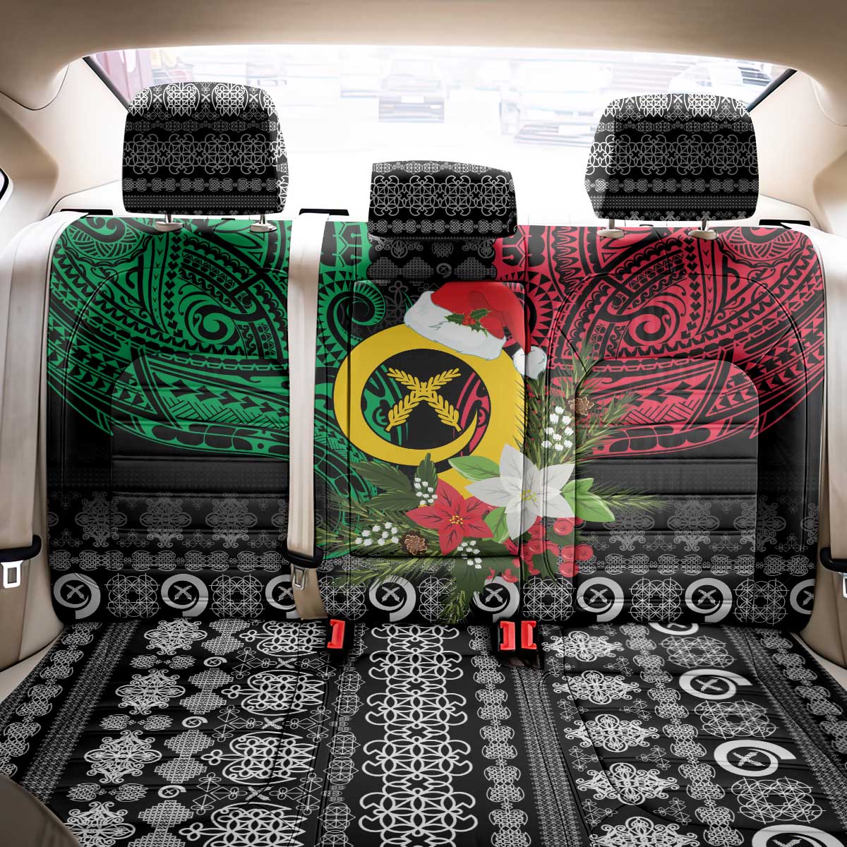 Vanuatu Pig's Tusk Meri Krismas! Back Car Seat Cover Vanuatuan Ancient Art Spirit - Polynesian Pride