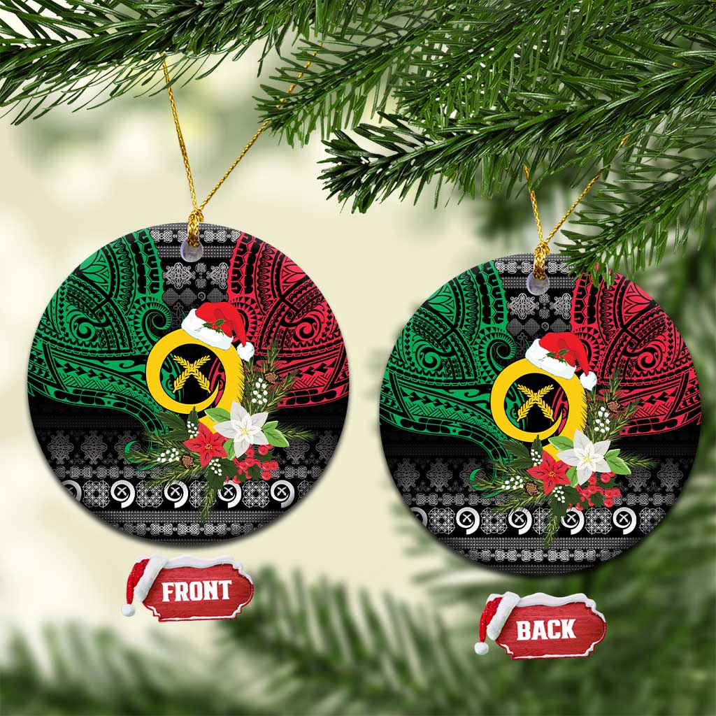 Vanuatu Pig's Tusk Meri Krismas! Ceramic Ornament Vanuatuan Ancient Art Spirit LT9 Circle Black - Polynesian Pride