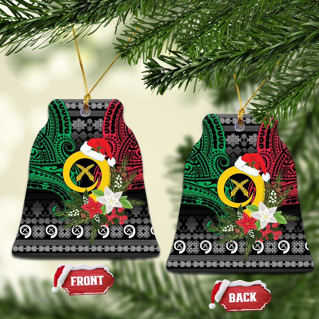 Vanuatu Pig's Tusk Meri Krismas! Ceramic Ornament Vanuatuan Ancient Art Spirit LT9 Bell Flake Black - Polynesian Pride