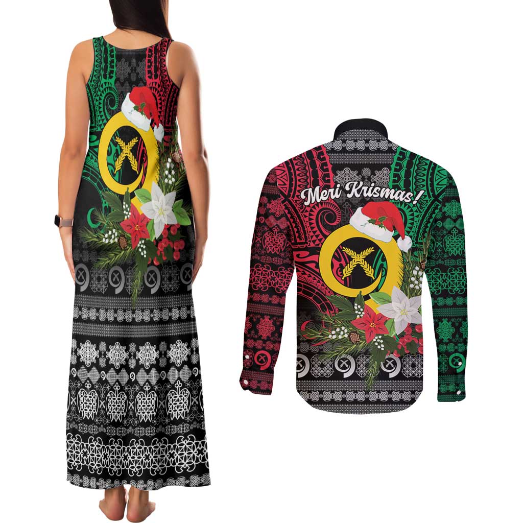 Vanuatu Pig's Tusk Meri Krismas! Couples Matching Tank Maxi Dress and Long Sleeve Button Shirt Vanuatuan Ancient Art Spirit - Polynesian Pride