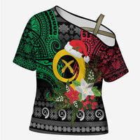Vanuatu Pig's Tusk Meri Krismas! Cross Shoulder Shirt Vanuatuan Ancient Art Spirit - Polynesian Pride