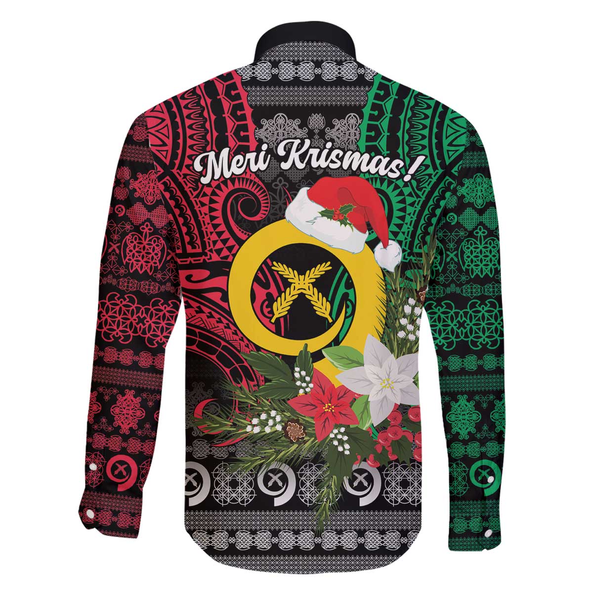 Vanuatu Pig's Tusk Meri Krismas! Family Matching Off The Shoulder Long Sleeve Dress and Hawaiian Shirt Vanuatuan Ancient Art Spirit - Polynesian Pride