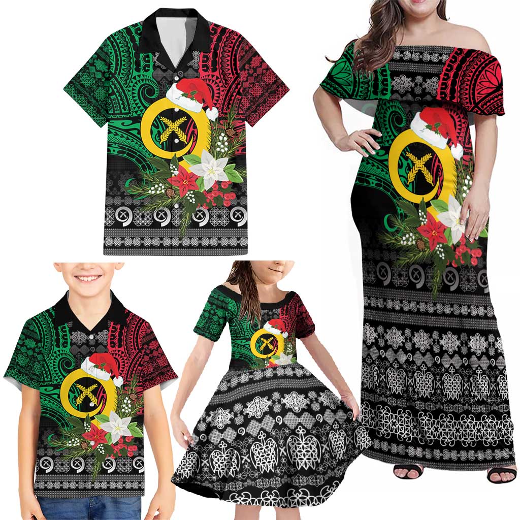 Vanuatu Pig's Tusk Meri Krismas! Family Matching Off Shoulder Maxi Dress and Hawaiian Shirt Vanuatuan Ancient Art Spirit - Polynesian Pride