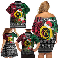 Vanuatu Pig's Tusk Meri Krismas! Family Matching Off Shoulder Short Dress and Hawaiian Shirt Vanuatuan Ancient Art Spirit - Polynesian Pride