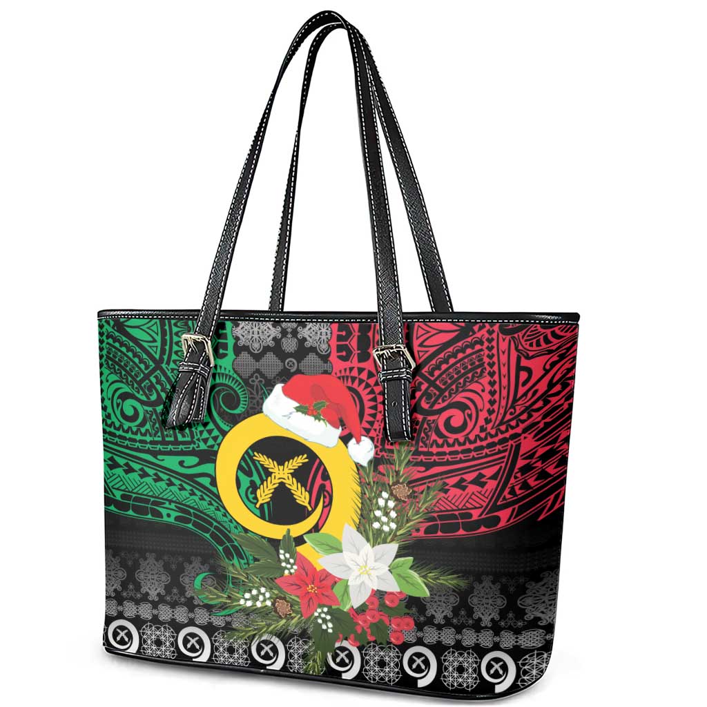 Vanuatu Pig's Tusk Meri Krismas! Leather Tote Bag Vanuatuan Ancient Art Spirit - Polynesian Pride